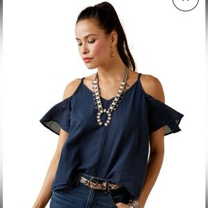 Ariat Women's Navy Dolly Cold-Shoulder Sleeveless Strap Blouse